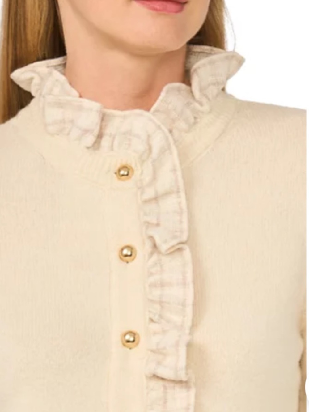 Ted Baker Ivory Long Sleeve Ruffle Trim Cardigan, Size XL, NWT
